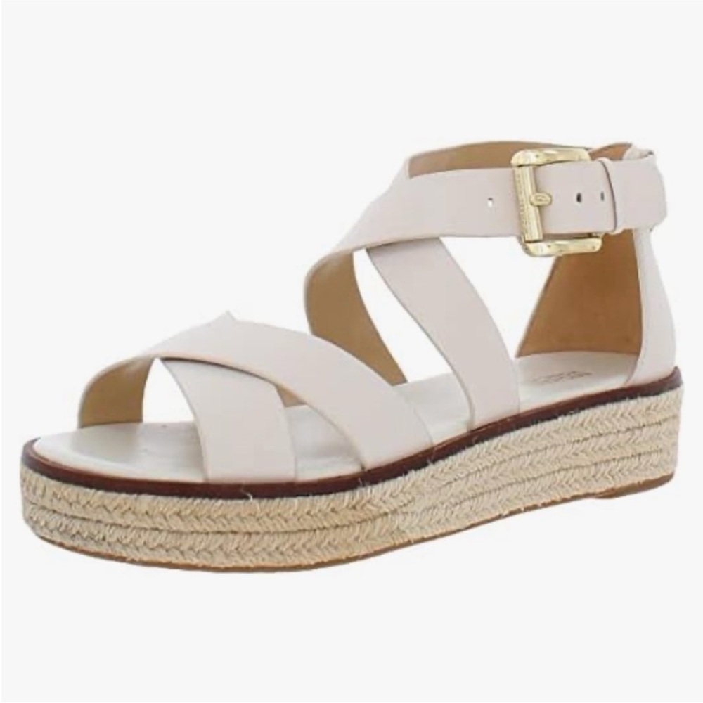 Michael Kors Darby Espadrille Cross white Sandal Size 9.5 M Excellent Pre-Loved